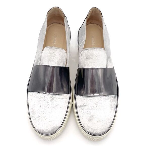 Stuart Weitzman Boyband Argento Velvet Platform Sneaker Silver Platinum Size 8 - Picture 3 of 16